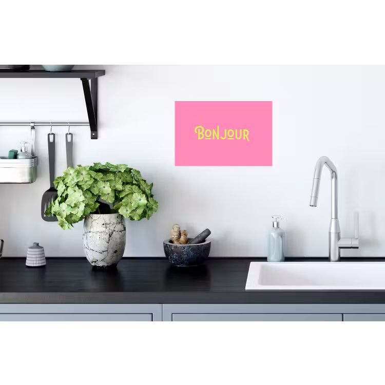 Muursticker - Roze - Groen - Bonjour - Art — 2