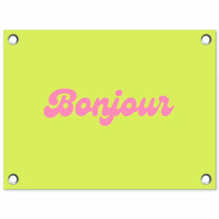 Tuinposter - Groen - Roze - Bonjour - Retro — 1