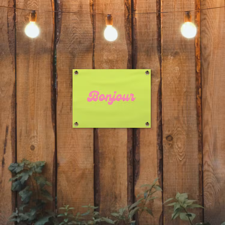 Tuinposter - Groen - Roze - Bonjour - Retro — 2