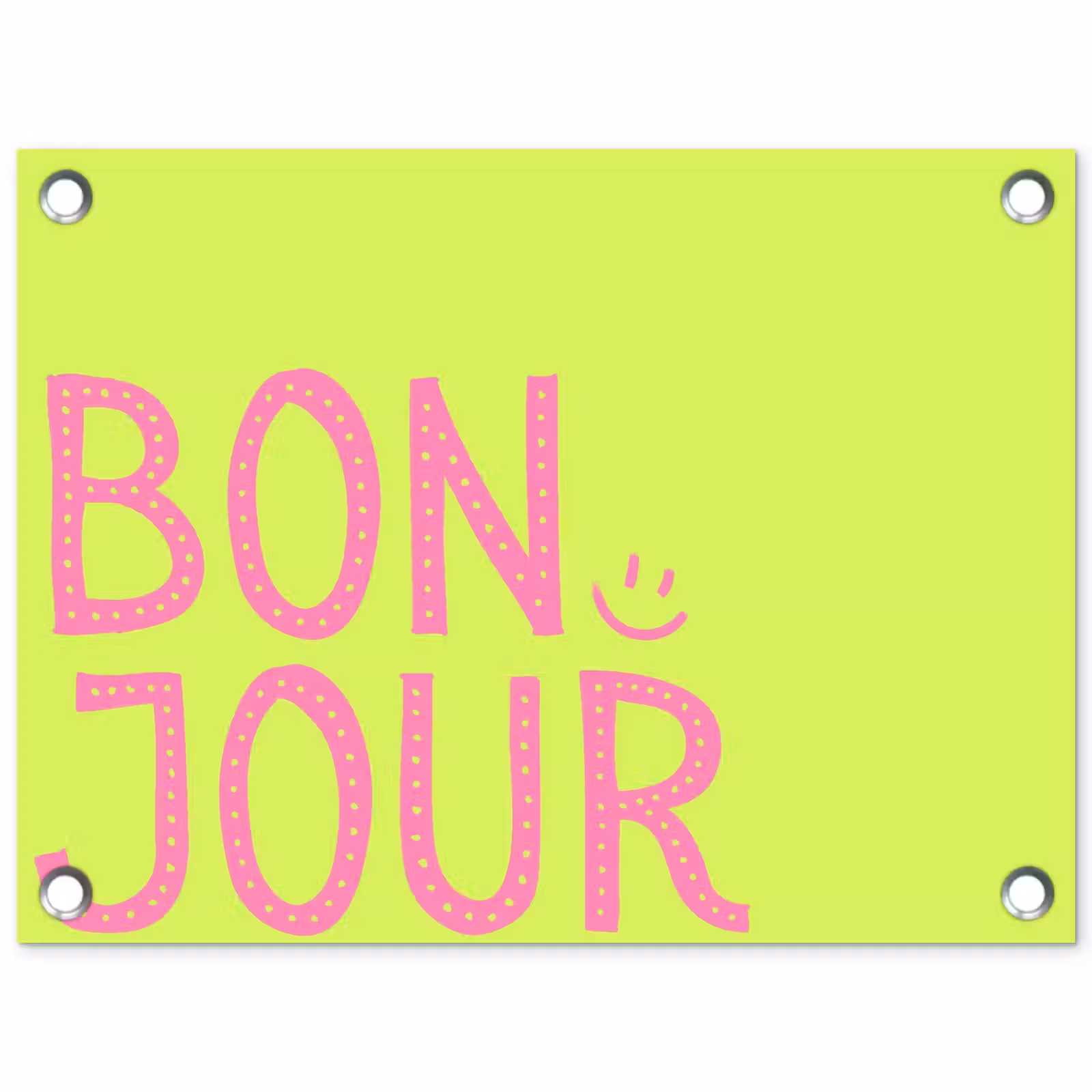Tuinposter - Groen - Smiley - Bonjour - Roze — 1