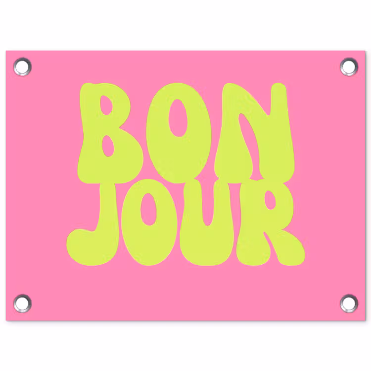 Tuinposter - Bonjour - Roze - Fel groen — 1