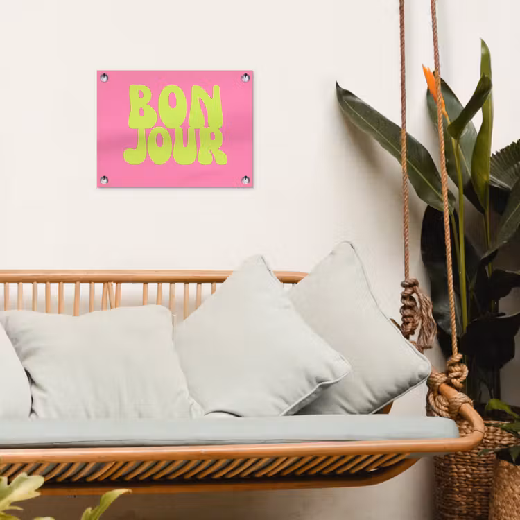 Tuinposter - Bonjour - Roze - Fel groen — 5