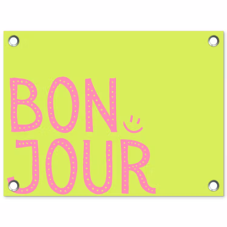 Tuinposter - Groen - Smiley - Bonjour - Roze — 1