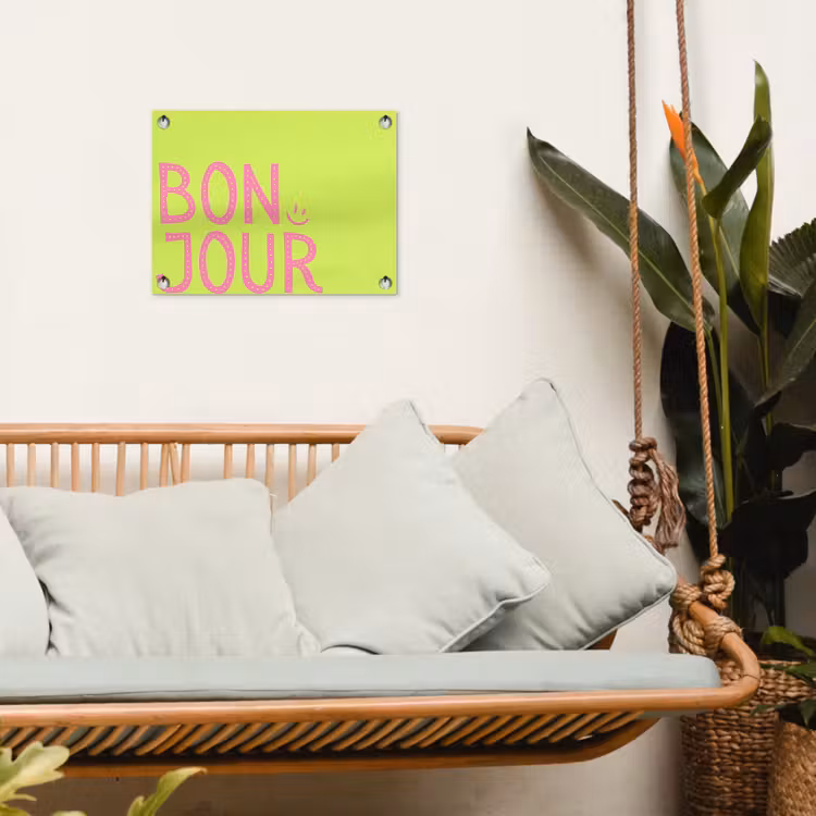 Tuinposter - Groen - Smiley - Bonjour - Roze — 5