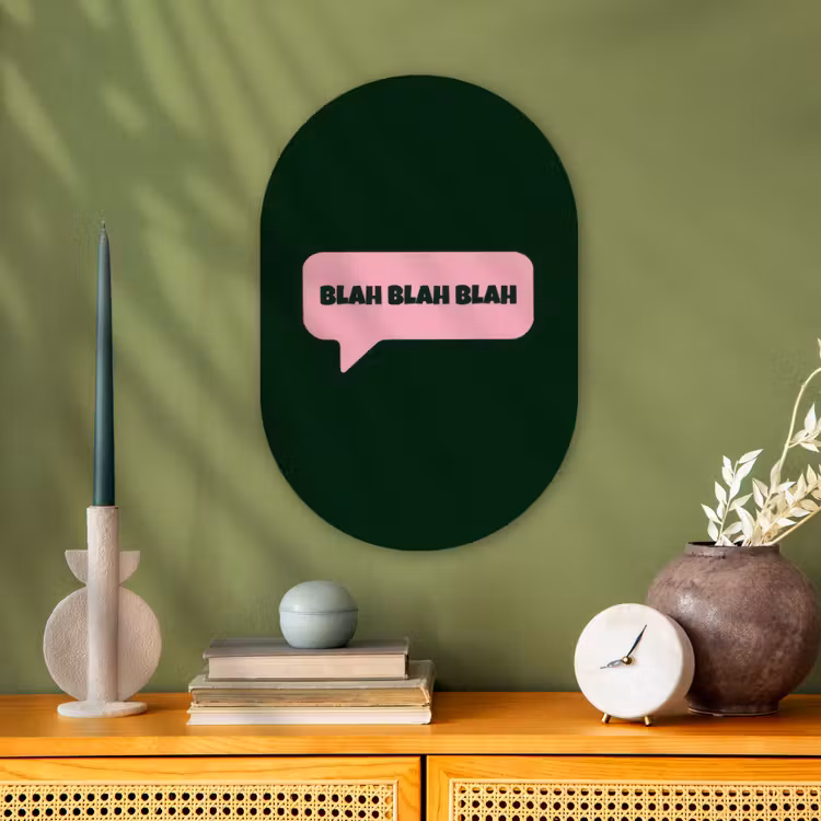 Muurovaal - Kunststof - Tekstwolk - BLAH BLAH BLAH - Roze — 2