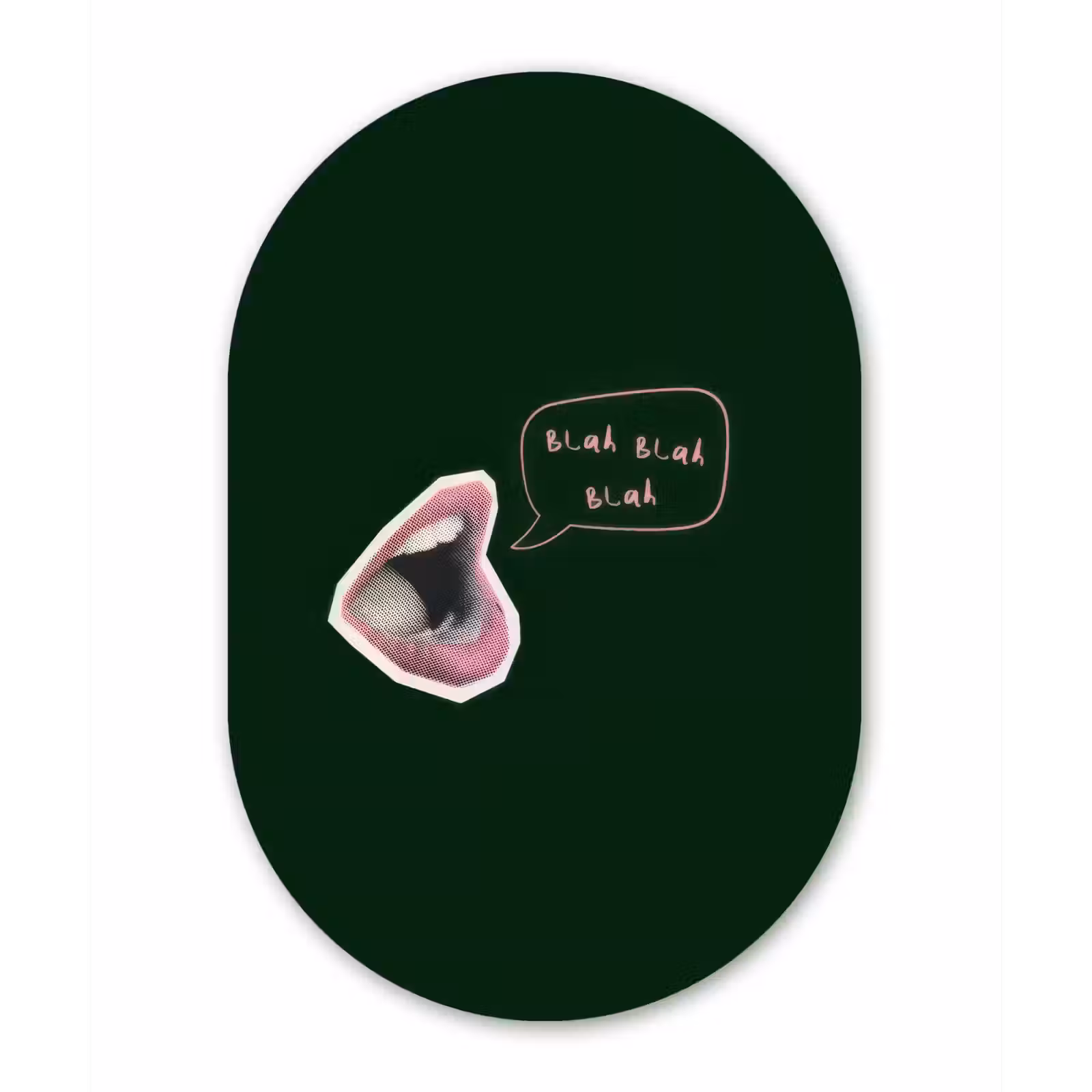 Muurovaal - Glas - Illustratie - Mond - Donkergroen - Tekstwolkje — 1