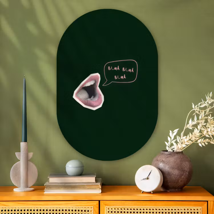 Muurovaal - Glas - Illustratie - Mond - Donkergroen - Tekstwolkje — 2