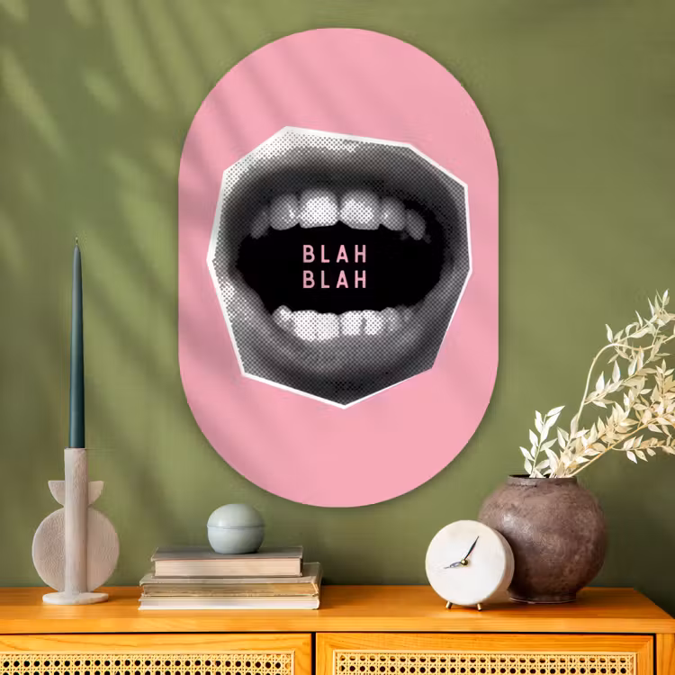 Muurovaal - Glas - Mond - BLAH BLAH - Roze — 2