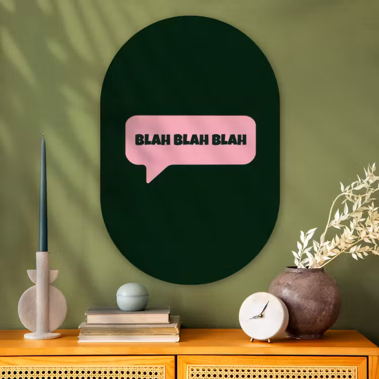 Muurovaal - Glas - Tekstwolk - BLAH BLAH BLAH - Roze — 2