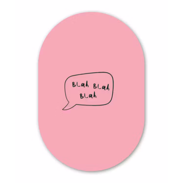 Muurovaal - Glas - Tekstwolkje - BLAH BLAH BLAH - Roze — 1