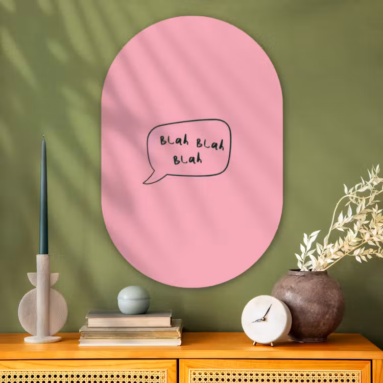 Muurovaal - Glas - Tekstwolkje - BLAH BLAH BLAH - Roze — 2