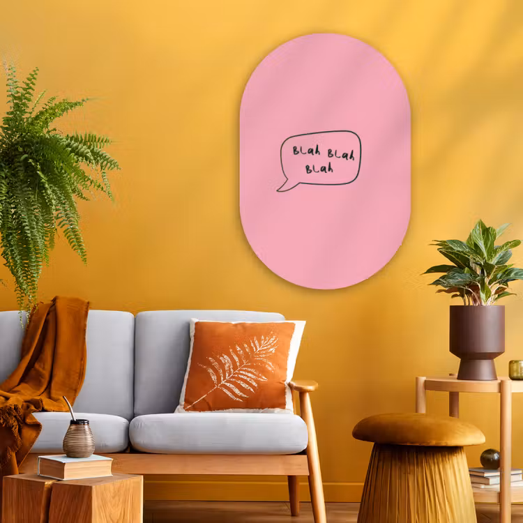Muurovaal - Glas - Tekstwolkje - BLAH BLAH BLAH - Roze — 3