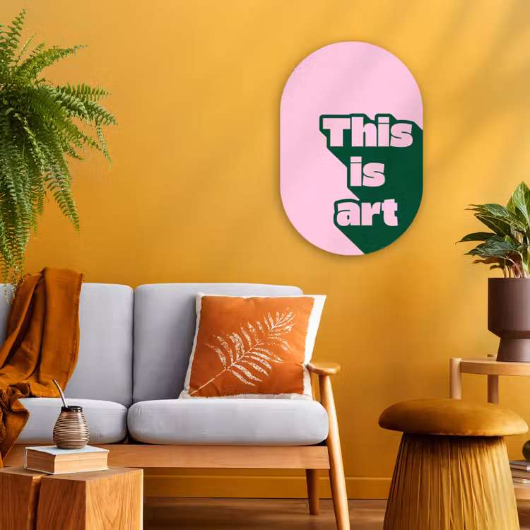 Muurovaal - Kunststof - Groen - Tekst - This is art - Roze — 1