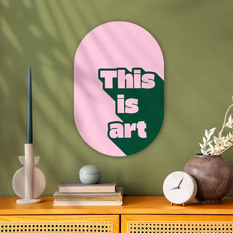 Muurovaal - Kunststof - Groen - Tekst - This is art - Roze — 2