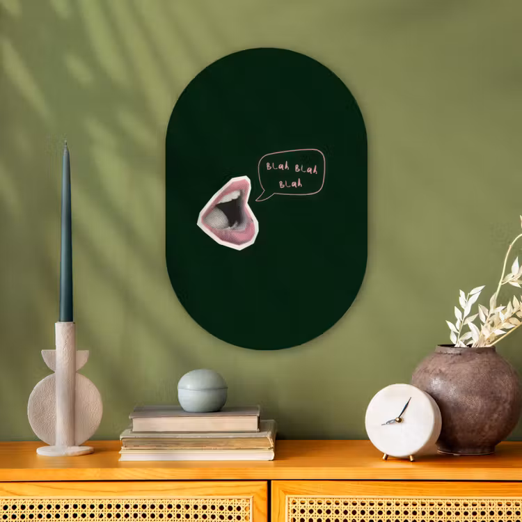 Muurovaal - Kunststof - Illustratie - Mond - Donkergroen - Tekstwolkje — 2