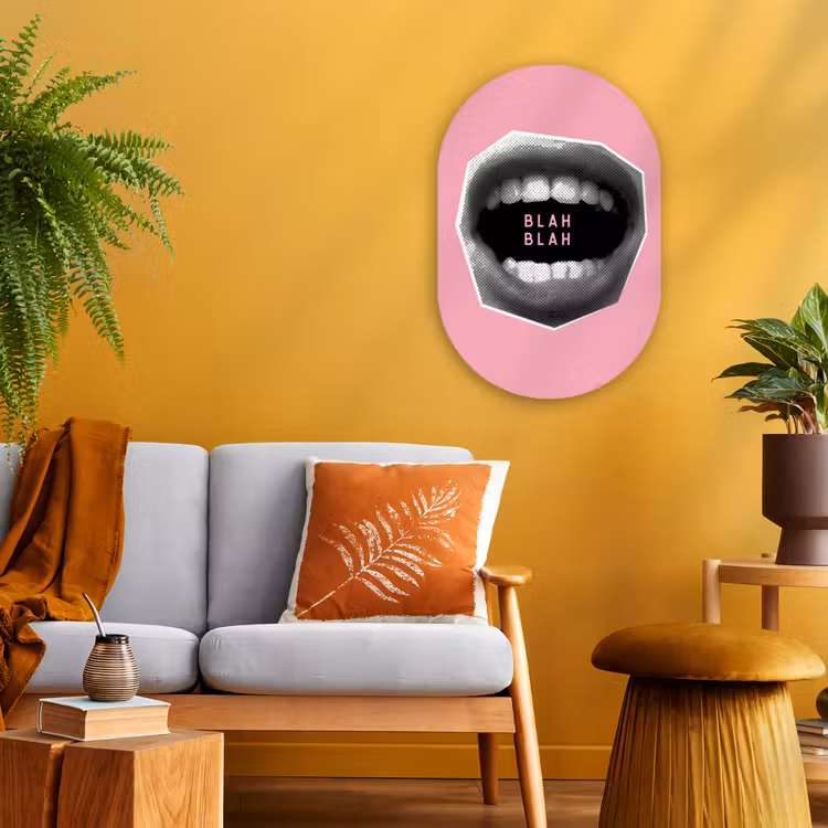 Muurovaal - Kunststof - Mond - BLAH BLAH - Roze — 1
