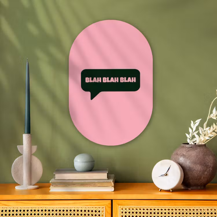 Muurovaal - Kunststof - Roze - Tekstwolk - Groen - BLAH BLAH BLAH — 1