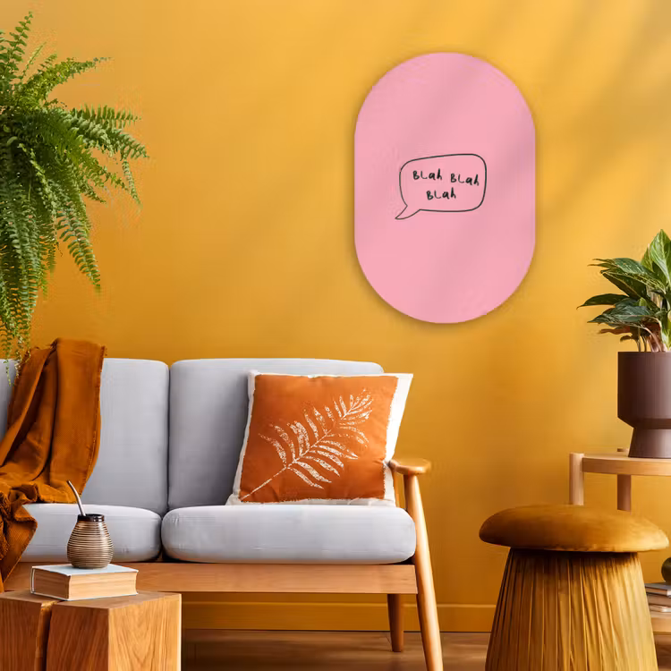 Muurovaal - Kunststof - Tekstwolkje - BLAH BLAH BLAH - Roze — 1