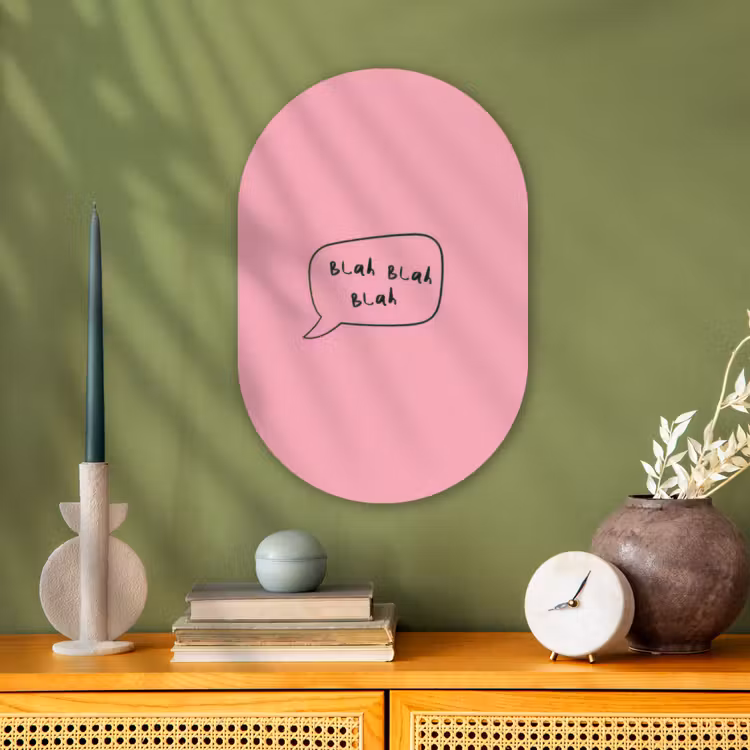 Muurovaal - Kunststof - Tekstwolkje - BLAH BLAH BLAH - Roze — 2