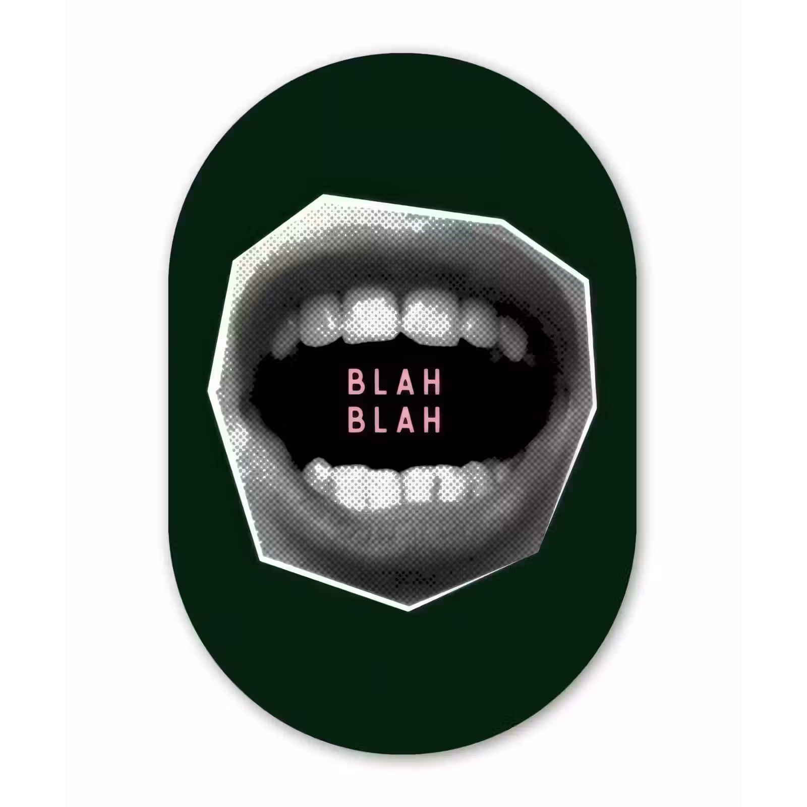 Muurovaal - Glas - Mond - Groen - Illustratie - BLAH BLAH — 1
