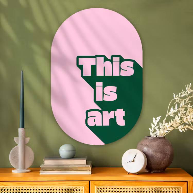 Muurovaal - Glas - Groen - Tekst - This is art - Roze — 2