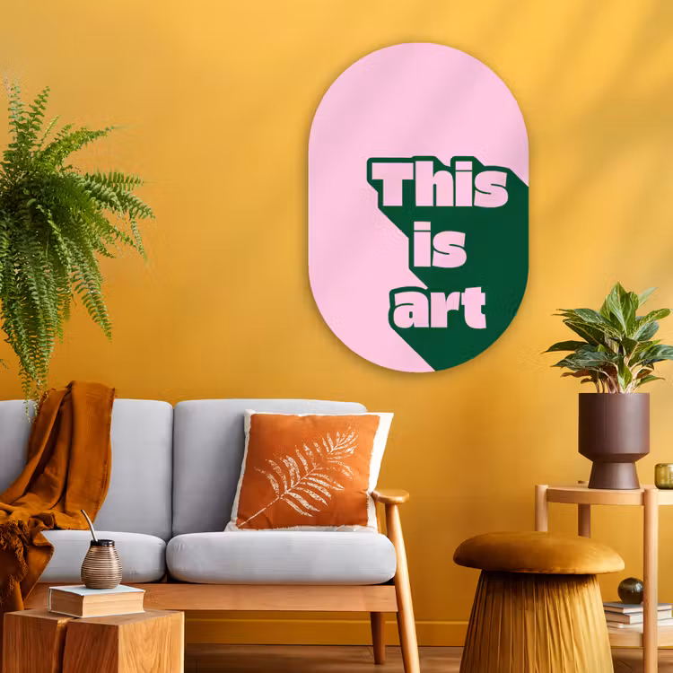 Muurovaal - Glas - Groen - Tekst - This is art - Roze — 3