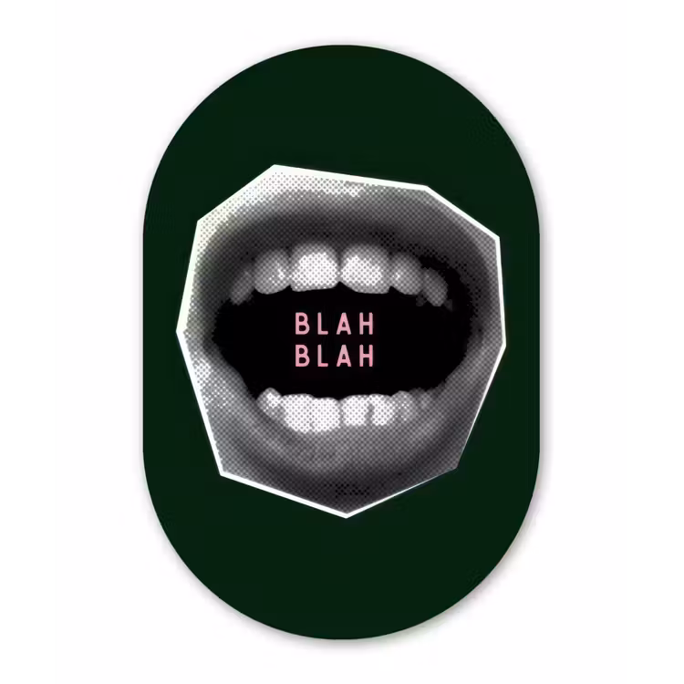 Muurovaal - Glas - Mond - Groen - Illustratie - BLAH BLAH — 1