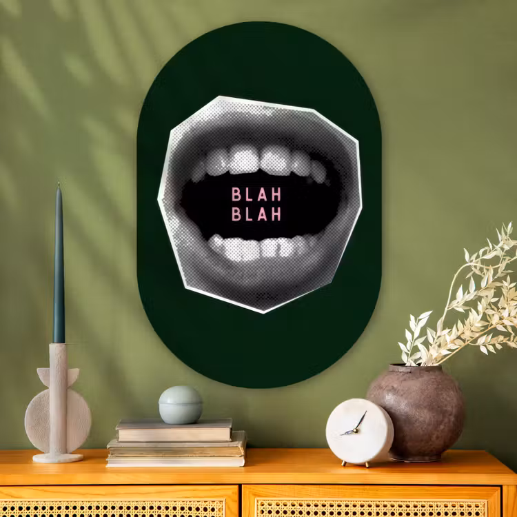 Muurovaal - Glas - Mond - Groen - Illustratie - BLAH BLAH — 2
