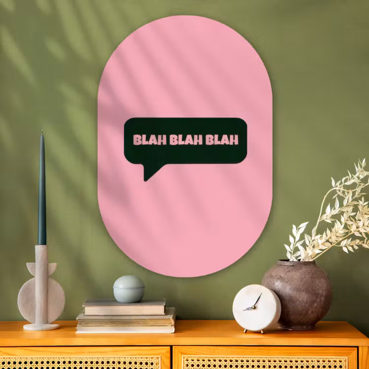 Muurovaal - Glas - Roze - Tekstwolk - Groen - BLAH BLAH BLAH — 2