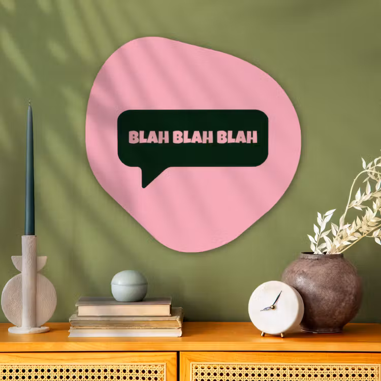 Organisch schilderij - Glas - Roze - Tekstwolk - Groen - BLAH BLAH BLAH — 2