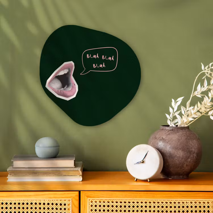 Organisch schilderij - Forex - Illustratie - Mond - Donkergroen - Tekstwolkje — 2