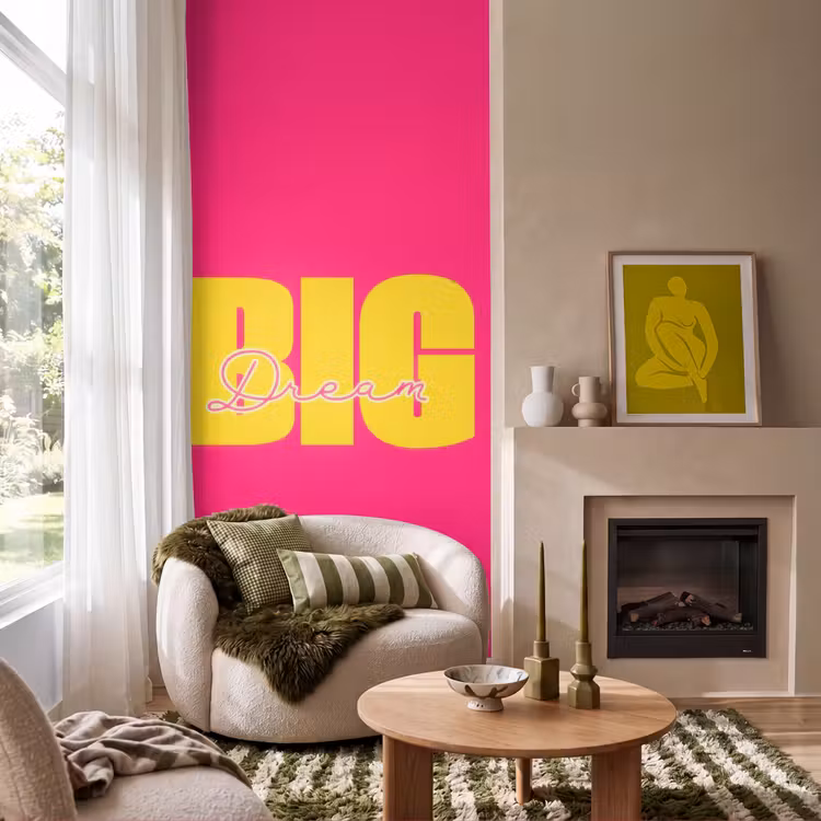 Behang - Dream big - Roze - Geel - Minimalistisch — 1