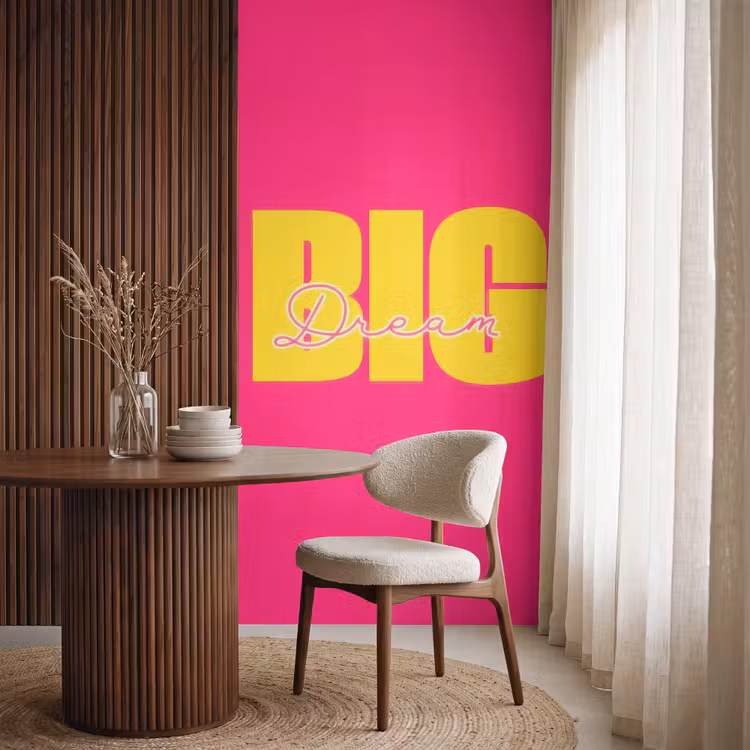 Behang - Dream big - Roze - Geel - Minimalistisch — 4