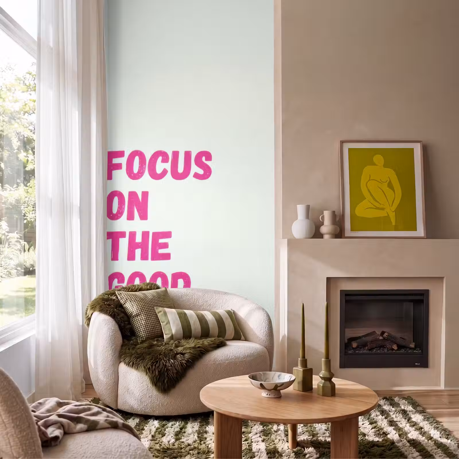 Behang - Focus on the good - Beige - Roze — 1