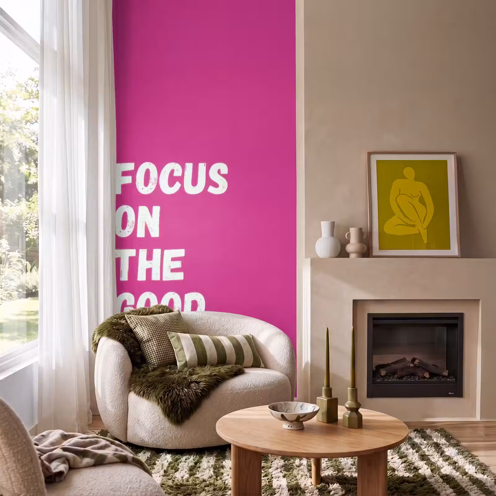 Behang - Focus on the good - Roze - Simple — 1