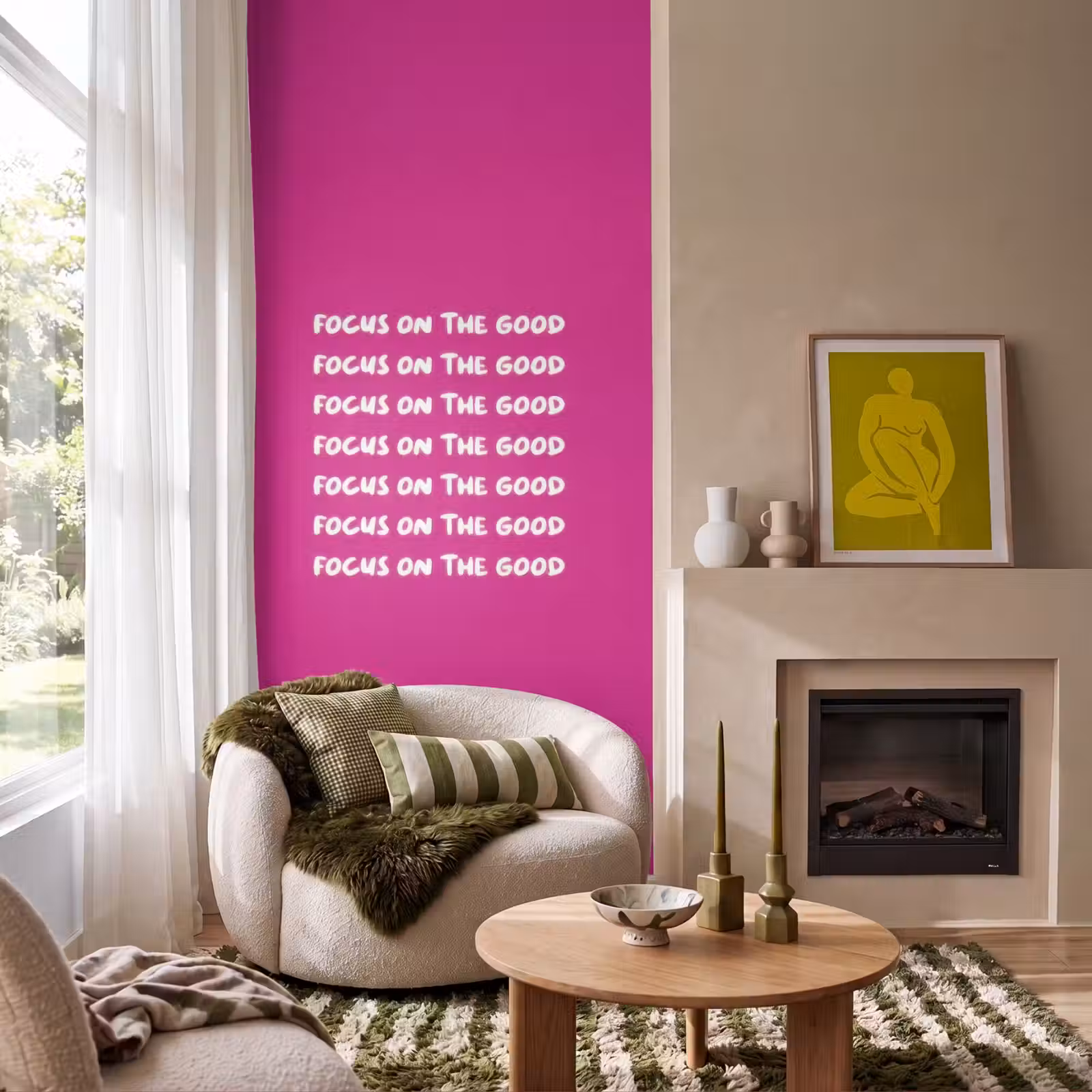Behang - Focus on the good - Roze - wit — 1