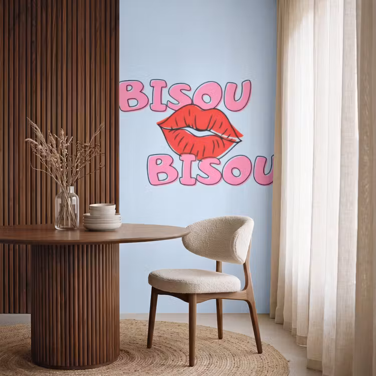 Behang - Bisou - Blauw - Roze - Lippen — 4
