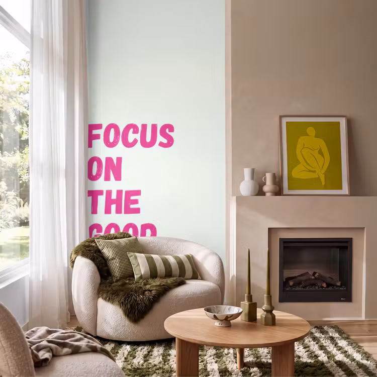 Behang - Focus on the good - Beige - Roze — 1