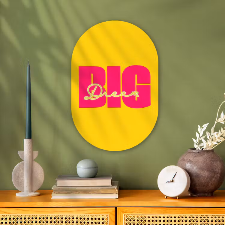 Muurovaal - Kunststof - Dream big - Geel - Roze — 2