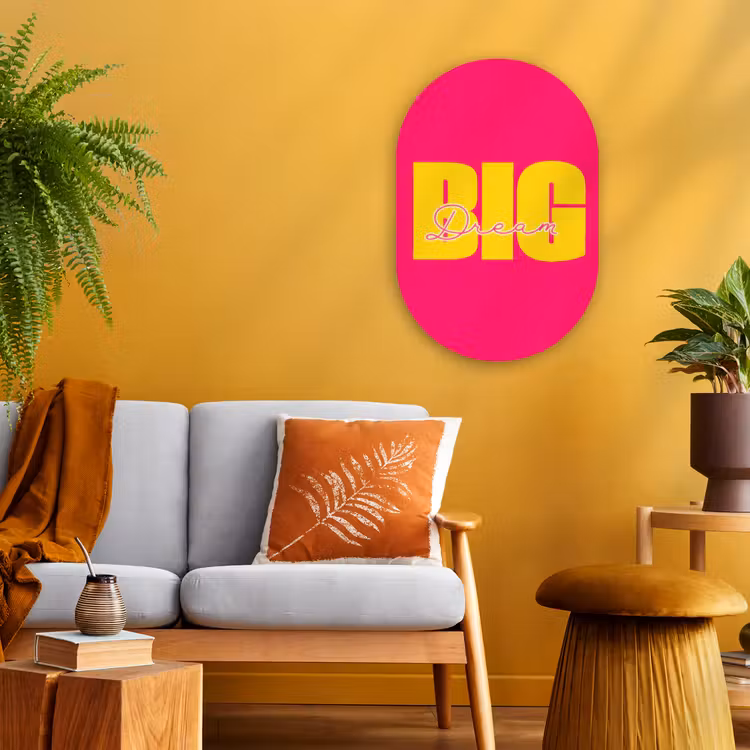 Muurovaal - Kunststof - Dream big - Roze - Geel - Minimalistisch — 1