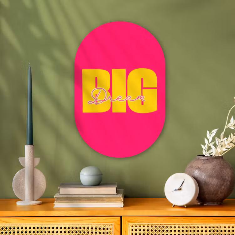 Muurovaal - Kunststof - Dream big - Roze - Geel - Minimalistisch — 2