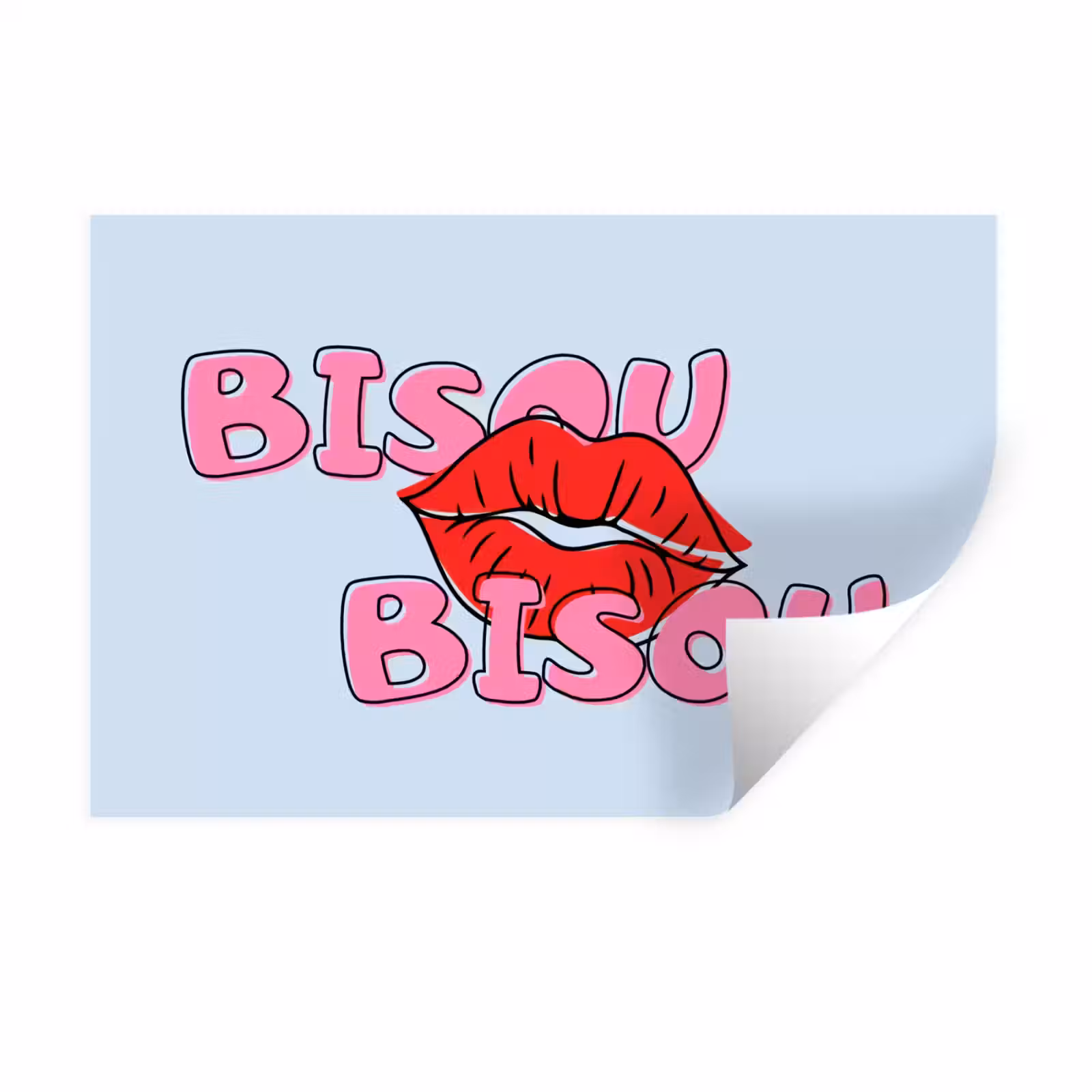 Muursticker - Bisou - Blauw - Roze - Lippen — 1