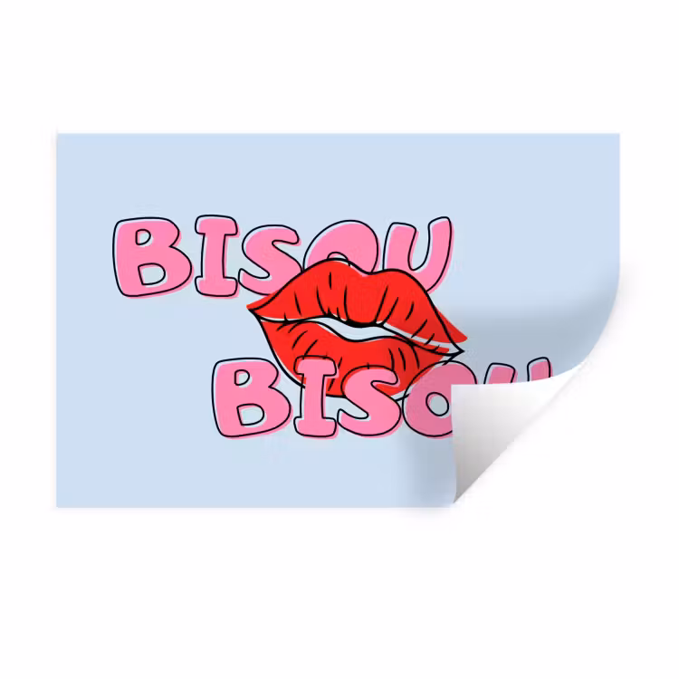 Muursticker - Bisou - Blauw - Roze - Lippen — 1