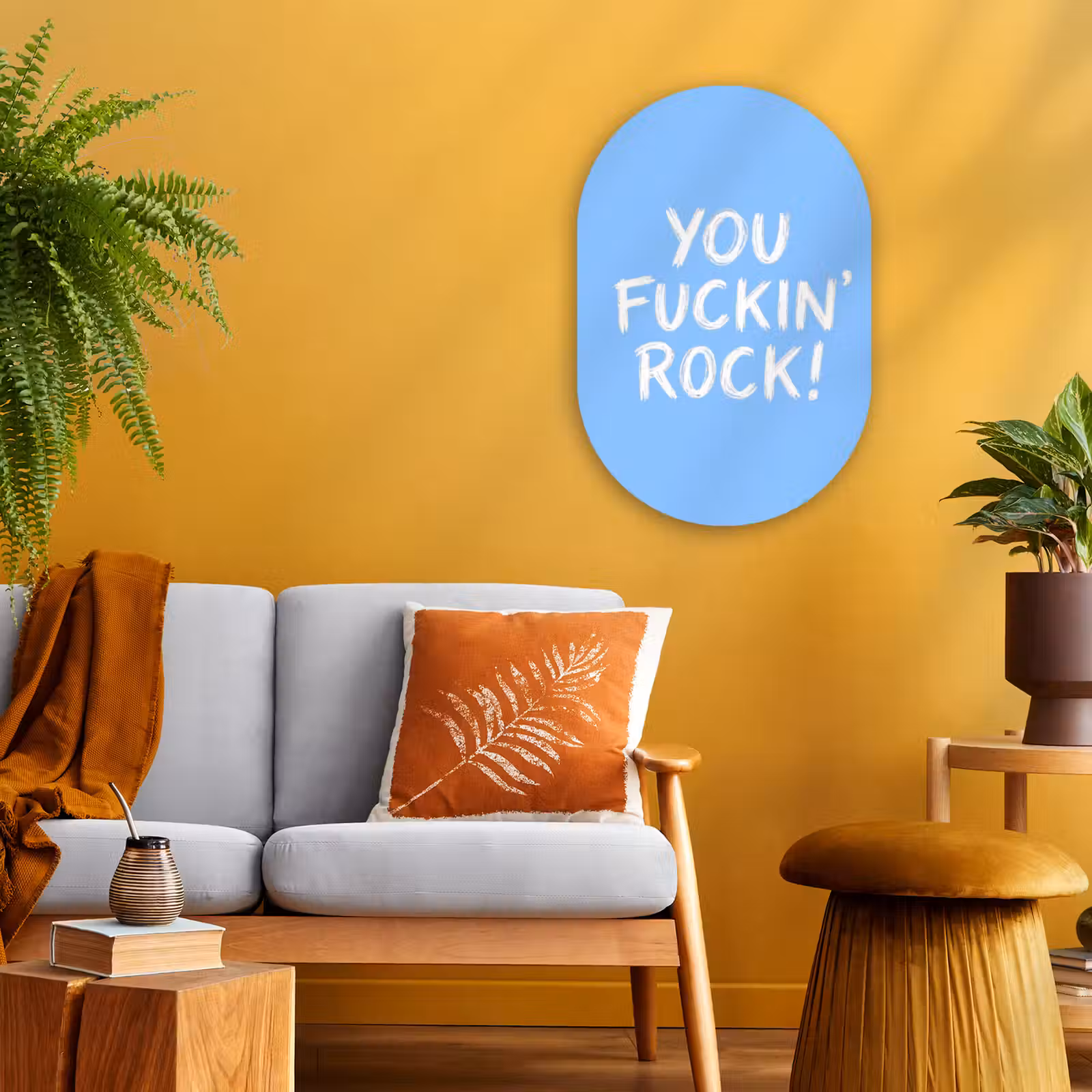 Muurovaal - Kunststof - Blauw - Wit - You fuckin rock — 1