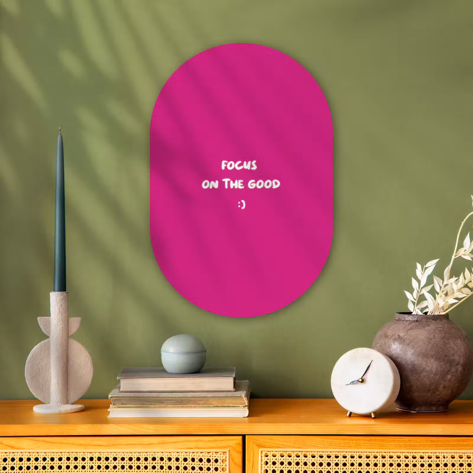 Muurovaal - Kunststof - Focus - Smiley - Roze — 1