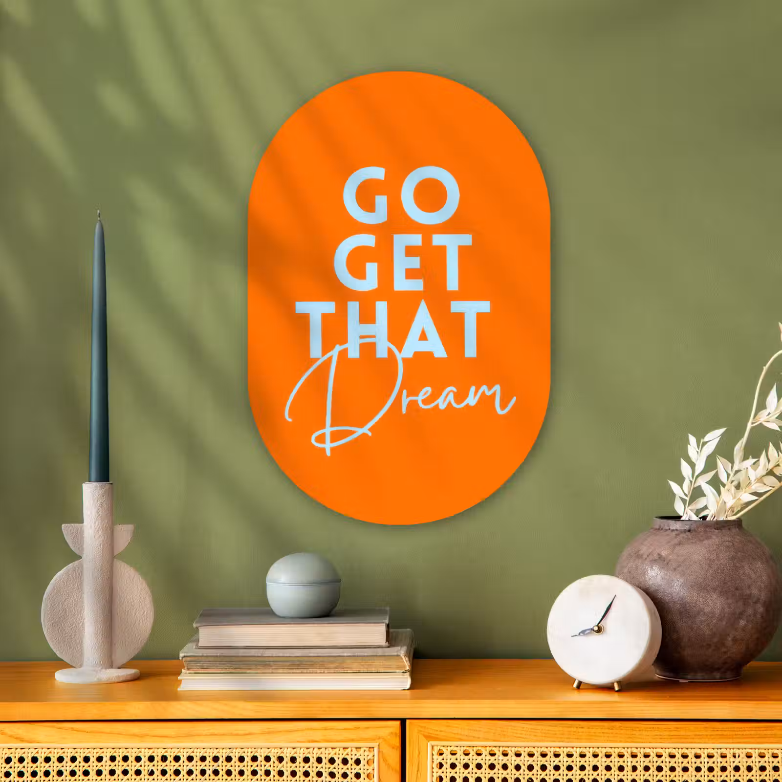 Muurovaal - Kunststof - Oranje - Blauw - Go get that dream — 1