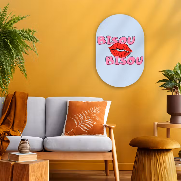Muurovaal - Kunststof - Bisou - Blauw - Roze - Lippen — 1