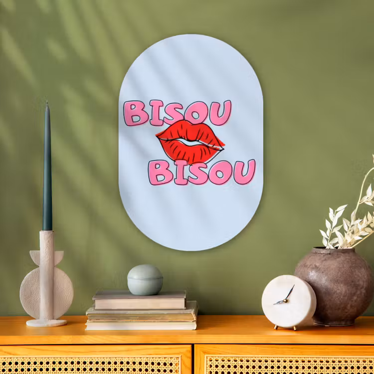Muurovaal - Kunststof - Bisou - Blauw - Roze - Lippen — 2