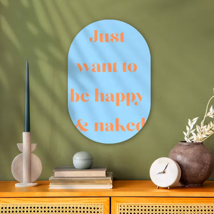Muurovaal - Kunststof - Blauw - Oranje - Just want to be happy & naked — 3