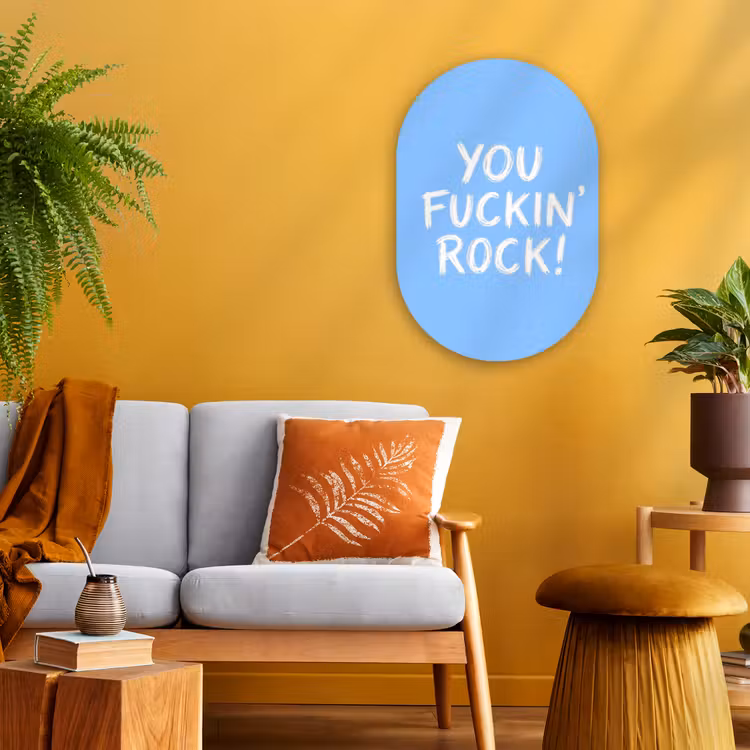 Muurovaal - Kunststof - Blauw - Wit - You fuckin rock — 1